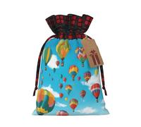 Ogniwo Bolsas festivas con cordón para regalo, bolsas de regalo de Navidad y cumpleaños, tamaño grande, bolsas de regalo de Navidad, globos coloridos, cielo azul