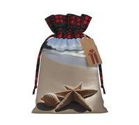Ogniwo Bolsas festivas con cordón para regalo, bolsas de regalo de Navidad y cumpleaños, tamaño grande, bolsas de regalo de Navidad, estrellas de mar, conchas de mar, playa de arena