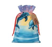 Ogniwo Bolsas festivas con cordón para regalo, bolsas de regalo de Navidad y cumpleaños, tamaño grande, bolsas de regalo de Navidad, delfines enamorados