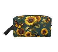 Ogniwo Neceser de maquillaje con diseño de mariposas y girasoles, bolsa de viaje para artículos de tocador, bolsa de almacenamiento con cremallera, Mariposas florales de girasol, Talla única