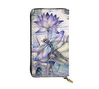 OGNOT Billetera de cuero de gran capacidad con notas musicales coloridas, tarjetero para mujer, cartera de cuero para hombres y mujeres, Libélula en flor de loto., Talla única, Classic