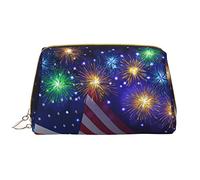 OGNOT Black Horses Red Glowing Clouds - Neceser organizador de viaje para hombres y mujeres, bolsa de maquillaje de cuero ligero, Bandera americana de fuegos artificiales, 4 de julio., Talla única