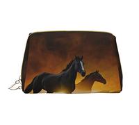 OGNOT Black Horses Red Glowing Clouds - Neceser organizador de viaje para hombres y mujeres, bolsa de maquillaje de cuero ligero, Caballos negros y nubes rojas brillantes., Talla única