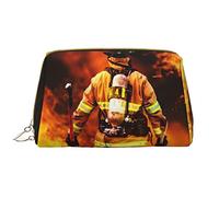 OGNOT Black Horses Red Glowing Clouds - Neceser organizador de viaje para hombres y mujeres, bolsa de maquillaje de cuero ligero, Bombero bombero llama, Talla única