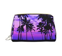 OGNOT Bolsa de aseo con patrón de leopardo, organizador de viaje para hombres y mujeres, bolsa de maquillaje de cuero ligero, bolsa de cosméticos pequeña, Palm Tree Purple Sunset, Talla única