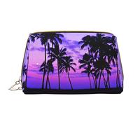 OGNOT Bolsa de aseo con patrón de leopardo, organizador de viaje para hombres y mujeres, bolsa de maquillaje de cuero ligero, bolsa de cosméticos grande, Palm Tree Purple Sunset, Talla única
