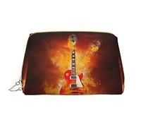 OGNOT Bolsa de aseo con patrón de murciélago, organizador de viaje para hombres y mujeres, bolsa de maquillaje de cuero ligero, bolsa de cosméticos grande, Guitarra de rock en quema, Talla única