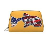 OGNOT Bolsa de aseo con temática musical para hombres y mujeres, bolsa de maquillaje ligera de piel pequeña para cosméticos, USA Bone Fish, Talla única