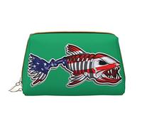 OGNOT Bolsa de aseo de flores de loto blanco, organizador de viaje para hombres y mujeres, bolsa de maquillaje de cuero ligero, bolsa de cosméticos grande, USA Bone Fish, Talla única