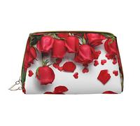 OGNOT Bolsa de aseo de leopardo a rayas, organizador de viaje para hombres y mujeres, bolsa de maquillaje de cuero ligero, bolsa de cosméticos grande, Pétalos de rosa roja., Talla única