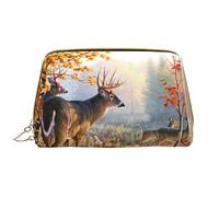 OGNOT Bolsa de aseo nativo americano, organizador de viaje para hombres y mujeres, bolsa de maquillaje de cuero ligero, bolsa de cosméticos grande, Arte de vida silvestre ciervos, Talla única