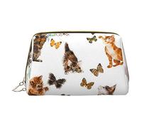 OGNOT Bolsa de aseo para bateristas, organizador de viaje para hombres y mujeres, bolsa de maquillaje de cuero ligero, bolsa de cosméticos pequeña, Bonita mariposa de gatito., Talla única