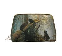 OGNOT Bolsa de aseo para sombrero de bruja, organizador de viaje para hombres y mujeres, bolsa de maquillaje de cuero ligero, bolsa de cosméticos pequeña, Negro (Black Bears), One Size