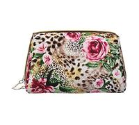 OGNOT Cafe Terrace At Night Neceser Organizador de viaje para hombres y mujeres, Bolsa de maquillaje de cuero ligero pequeña bolsa de cosméticos, Animal Tiger Leopard Estampado Rosa Flor, Talla única