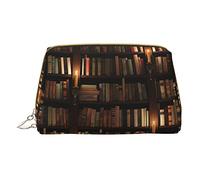OGNOT Cafe Terrace At Night Neceser Organizador de viaje para hombres y mujeres, Bolsa de maquillaje de cuero ligero pequeña bolsa de cosméticos, Librería misteriosa de sala de libros., Talla única