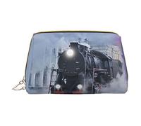 OGNOT Cafe Terrace At Night Neceser Organizador de viaje para hombres y mujeres, Bolsa de maquillaje de cuero ligero pequeña bolsa de cosméticos, Tren de vapor Salida Puesta del sol, Talla única
