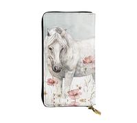 OGNOT Cartera de cuero de gran capacidad con diseño de caballo blanco y caballo negro, Caballo blanco rodeado de flores, Talla única, Classic