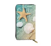 OGNOT Cartera de cuero de gran capacidad con diseño de caracol para mujer, tarjetero de cuero para hombres y mujeres, Patrón de estrellas de mar y conchas marinas, Talla única, Classic