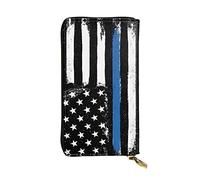 OGNOT Cartera de cuero de gran capacidad con diseño de caracol para mujer, tarjetero de cuero para hombres y mujeres, Bandera de Estados Unidos de línea delgada azul retro, Talla única, Classic