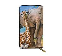 OGNOT Cartera de cuero de gran capacidad con diseño de elefantes salvajes africanos de gran capacidad para señoras, tarjetero para hombres y mujeres, Elefante y jirafa, Talla única, Classic