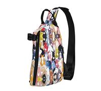 OGNOT Colorida mochila cruzada con estampado de caballos de dibujos animados para hombres y mujeres, para caminar al aire libre, viajes, Negro -, Talla única
