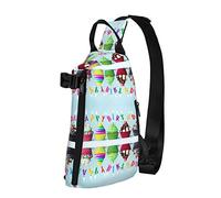OGNOT Colorida mochila cruzada con estampado de cupcakes de feliz cumpleaños para hombres y mujeres, para caminar al aire libre, viajes, Negro -, Talla única