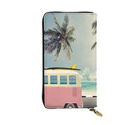 OGNOT Divertida cartera de cuero de gran capacidad con diseño de bulldog inglés para mujer, tarjetero de cuero para hombres y mujeres, Escena de playa en autobús., Talla única, Classic