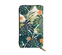 OGNOT Divertida cartera de cuero Yorkie de gran capacidad para mujer, tarjetero de cuero para hombres y mujeres, Flores hawaianas tropicales de verano con hojas de palma., Talla única, Classic