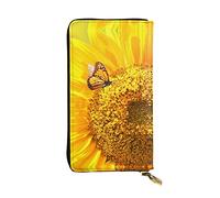 OGNOT Divertida cartera de cuero Yorkie de gran capacidad para mujer, tarjetero de cuero para hombres y mujeres, Girasol Mariposa Sunny, Talla única, Classic