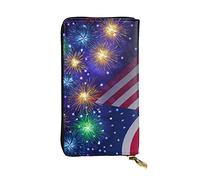 OGNOT Divertida cartera de cuero Yorkie de gran capacidad para mujer, tarjetero de cuero para hombres y mujeres, Bandera americana de fuegos artificiales, 4 de julio., Talla única, Classic