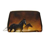 OGNOT Fire And Water Phoenix - Neceser organizador de viaje para hombres y mujeres, bolsa de maquillaje de cuero ligero, Caballos Negros Correr, Talla única