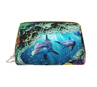 OGNOT Fire And Water Phoenix - Neceser organizador de viaje para hombres y mujeres, bolsa de maquillaje de cuero ligero, Peces de delfín submarino océano, Talla única