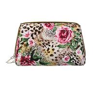 OGNOT Flower Paris - Bolsa de aseo para hombres y mujeres, bolsa de maquillaje de piel ligera, bolsa de cosméticos grande, Animal Tiger Leopard Estampado Rosa Flor, Talla única