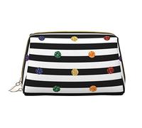 OGNOT Flower Paris - Bolsa de aseo para hombres y mujeres, bolsa de maquillaje de piel ligera, bolsa de cosméticos grande, Rayas de lunares con purpurina, color blanco y negro, Talla única