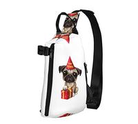 OGNOT Linda mochila cruzada con estampado de cachorro de carlino de feliz cumpleaños para hombres y mujeres, para caminar al aire libre y viajar, Negro -, Talla única