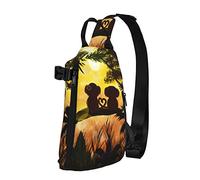 OGNOT Linda mochila cruzada con estampado de mono para parejas, para hombres y mujeres, para caminar al aire libre, viajes, Negro -, Talla única