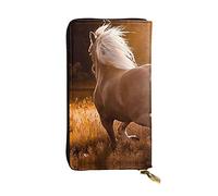 OGNOT Lindo monedero de cuero de gran capacidad para mujer, tarjetero de cuero para hombres y mujeres, Nature Scenic Caballo, Talla única, Classic