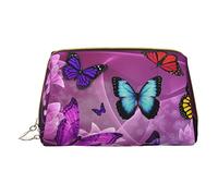 OGNOT Mallard Ducks - Neceser organizador de viaje para hombres y mujeres, bolsa de maquillaje de cuero ligero pequeña bolsa de cosméticos, Púrpura (Purple Butterflies), Talla única