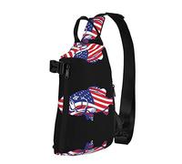 OGNOT Mochila cruzada con estampado de bandera estadounidense patriótica de pesca para hombres y mujeres, para caminar al aire libre, viajes, Negro -, Talla única