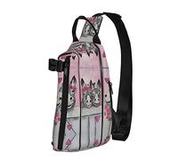 OGNOT Mochila cruzada con estampado de burro y flores para hombres y mujeres, para caminar al aire libre, viajes, Negro -, Talla única