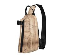 OGNOT Mochila cruzada con estampado de corazón de madera para hombres y mujeres, para caminar al aire libre, viajes, Negro -, Talla única