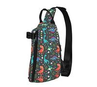 OGNOT Mochila cruzada con estampado de dinosaurios de dibujos animados para hombres y mujeres, para caminar al aire libre, viajes, Negro -, Talla única