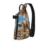 OGNOT Mochila cruzada con estampado de elefante y jirafa para hombres y mujeres, para caminar al aire libre, viajes, Negro -, Talla única