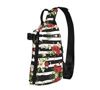 OGNOT Mochila cruzada con estampado de flores de rosas rojas y blancas y negras para hombres y mujeres, para caminar al aire libre y viajar, Negro -, Talla única