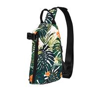 OGNOT Mochila cruzada con estampado de flores hawaianas tropicales de verano para hombres y mujeres, para caminar al aire libre, viajes, Negro -, Talla única