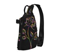 OGNOT Mochila cruzada con estampado de flores negras y doradas, para hombres y mujeres, para caminar al aire libre, viajes, Negro -, Talla única