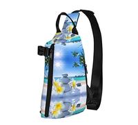 OGNOT Mochila cruzada con estampado de flores tropicales y piedra zen, para hombres y mujeres, para caminar al aire libre, viajes, Negro -, Talla única