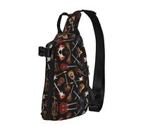 OGNOT Mochila cruzada con estampado de guitarras para hombres y mujeres, para caminar al aire libre, viajes, Negro -, Talla única