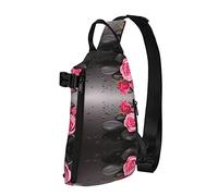 OGNOT Mochila cruzada con estampado de piedras y rosas de spa para hombres y mujeres, para caminar al aire libre, viajes, Negro -, Talla única