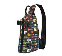 OGNOT Mochila cruzada de color acústico y guitarras estampadas, bolsa de hombro para hombres y mujeres, para caminar al aire libre, viajes, Negro -, Talla única